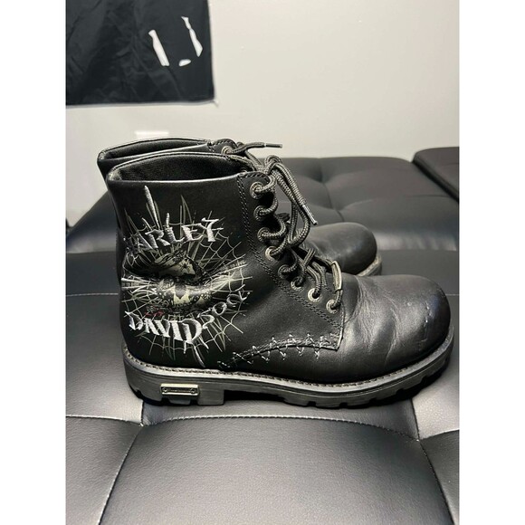 Harley Davidson Black Low Cut Boots 8.5 Embroidered Skull Snakes Y2K Biker Moto main image 4